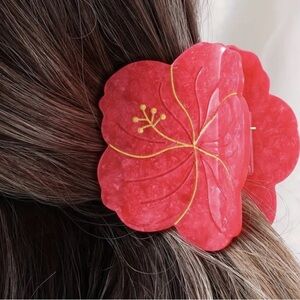 Red Pearl, Gold & Rhinestone Floral Hair Clip, New, Stunning